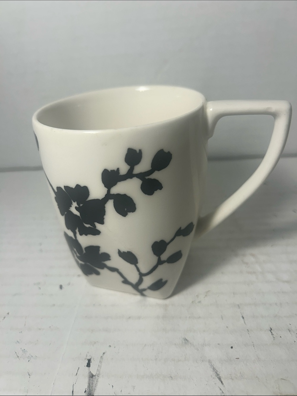 White Ceramic Mug with Black Floral Pattern Replacement